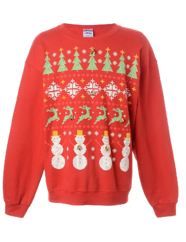 Label Christmas Sweatshirt With Bells Hoodie with Pattern Geometric Abstract