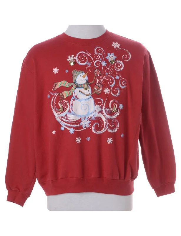 Label Christmas Sweatshirt With Bells Hoodie with Side Slits Relaxed Casual