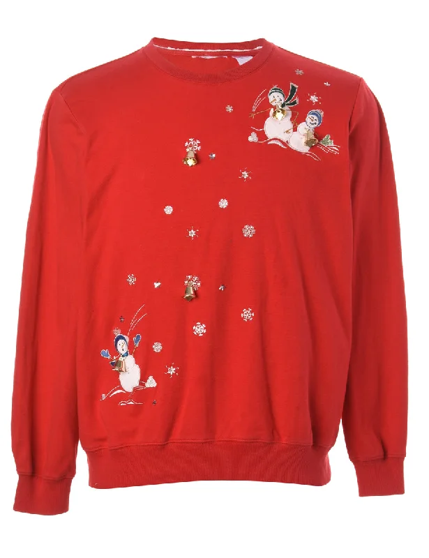 Label Christmas Sweatshirt With Bells - L Hoodie with Oversized Fit Loose Comfortable