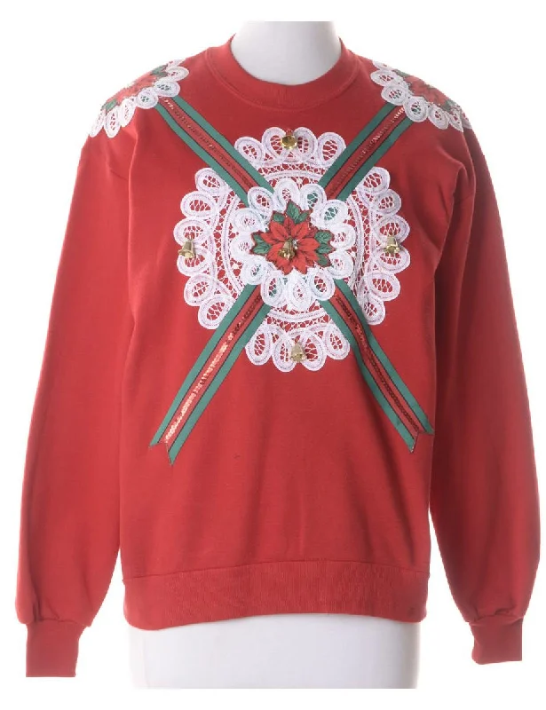 Label Christmas Sweatshirt With Bells Hoodie with Elastic Waist Stretchable Comfortable
