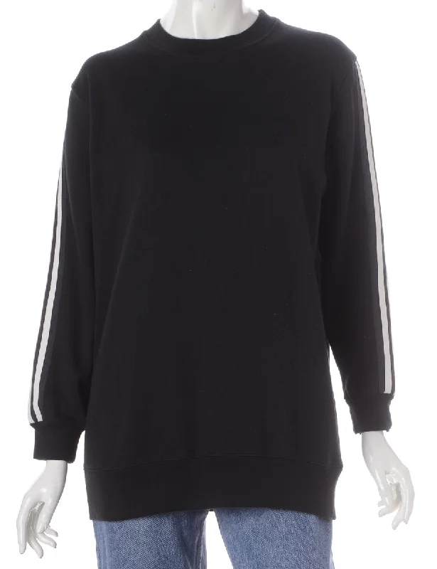 Label Corey Branded Stripe Sleeve Sweatshirt Hoodie with Hem Fringe Bohemian Relaxed