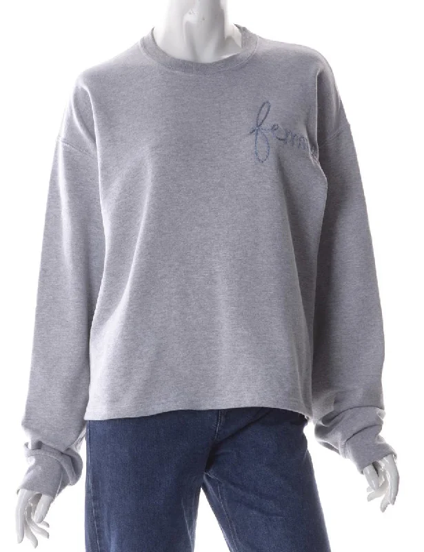 Label Hand Embroidered Sweatshirt Hoodie with Rolled Sleeves Casual Relaxed