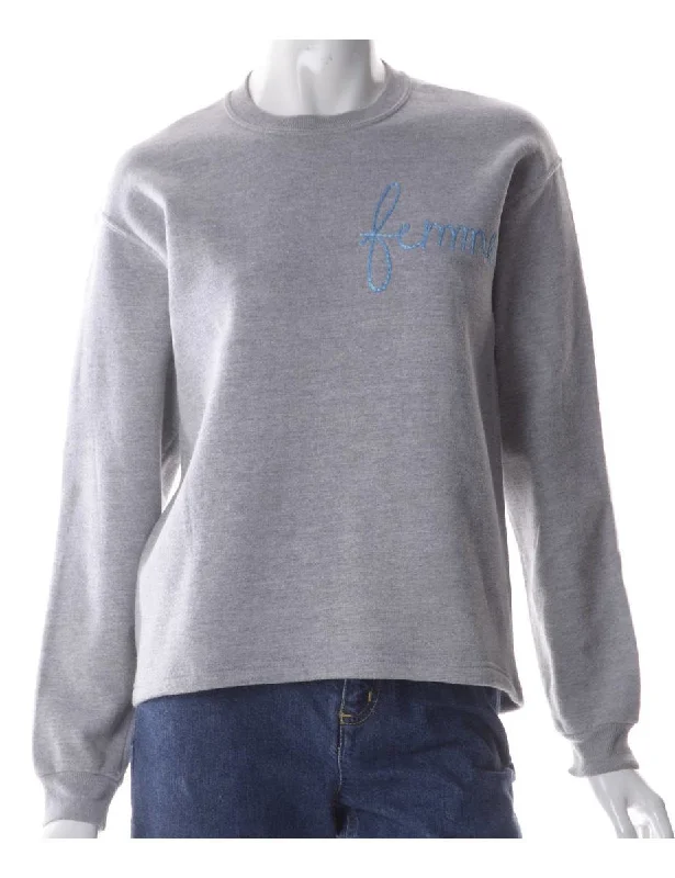 Label Hand Embroidered Sweatshirt Hoodie with Ribbed Neckline Snug Warm
