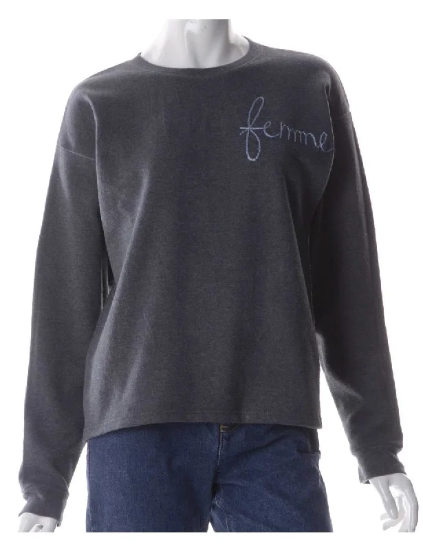 Label Hand Embroidered Sweatshirt Hoodie with Button Placket Classic Preppy