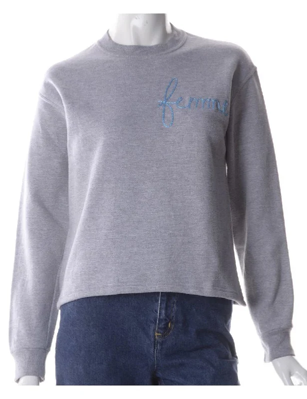 Label Hand Embroidered Sweatshirt Hoodie with Exposed Zipper Edgy Industrial