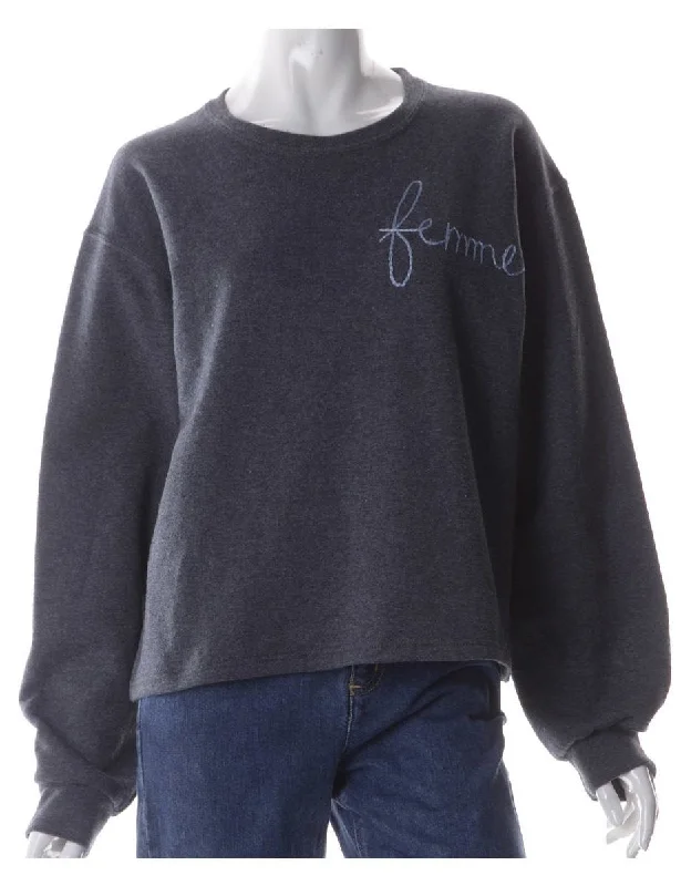 Label Hand Embroidered Sweatshirt Hoodie with Half-Zip Sporty Casual