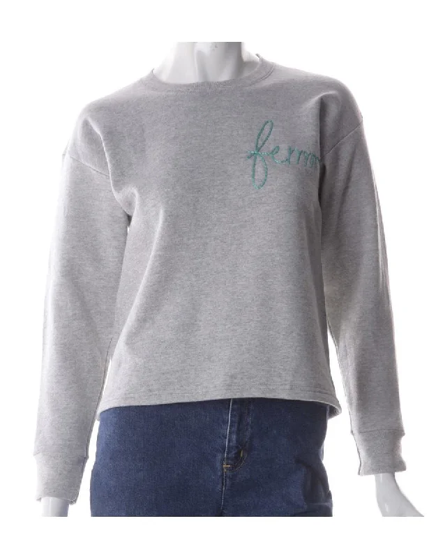 Label Hand Embroidered Sweatshirt Hoodie with Drop Shoulder Relaxed Streetwear