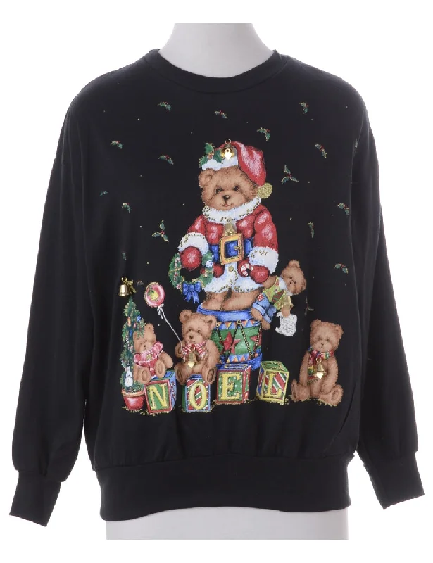 Label Jingle Bells Sweatshirt Hoodie with Cuffed Sleeves Snug Secure