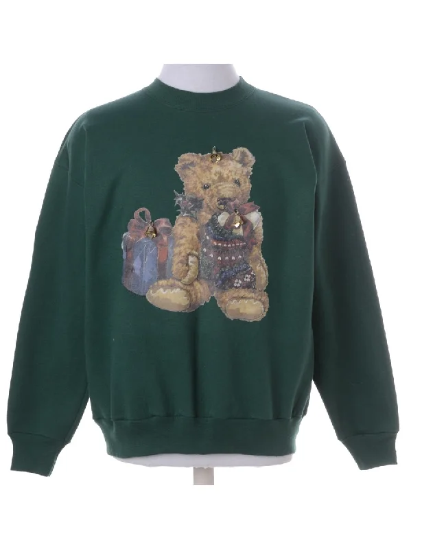 Label Jingle Bells Sweatshirt Hoodie with Zipper Placket Modern Functional