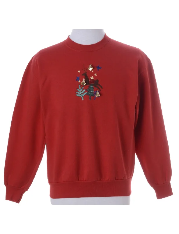 Label Jingle Bells Sweatshirt Hoodie with Front Slit Layering Stylish