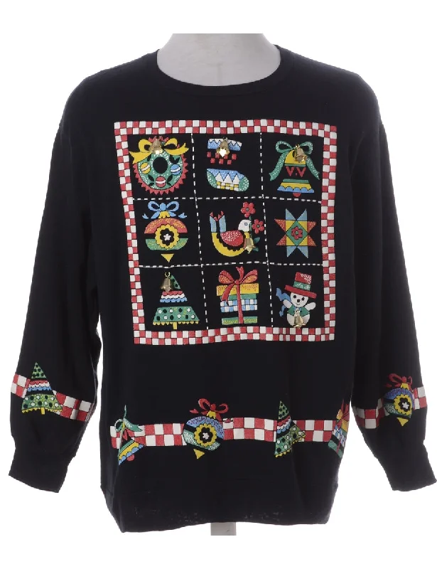 Label Jingle Bells Sweatshirt Hoodie with Hem Ribbing Snug Secure