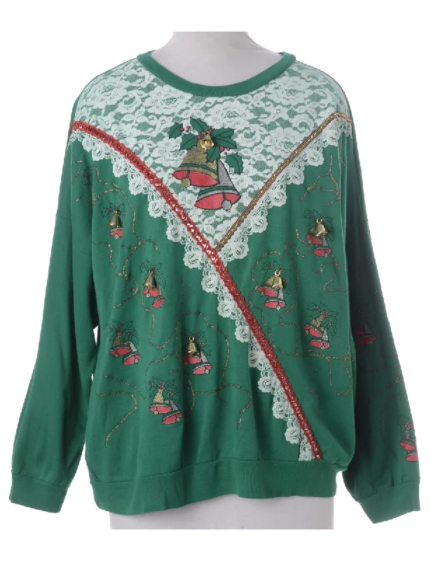 Label Jingle Bells Sweatshirt Hoodie with Hem Fringe Bohemian Relaxed