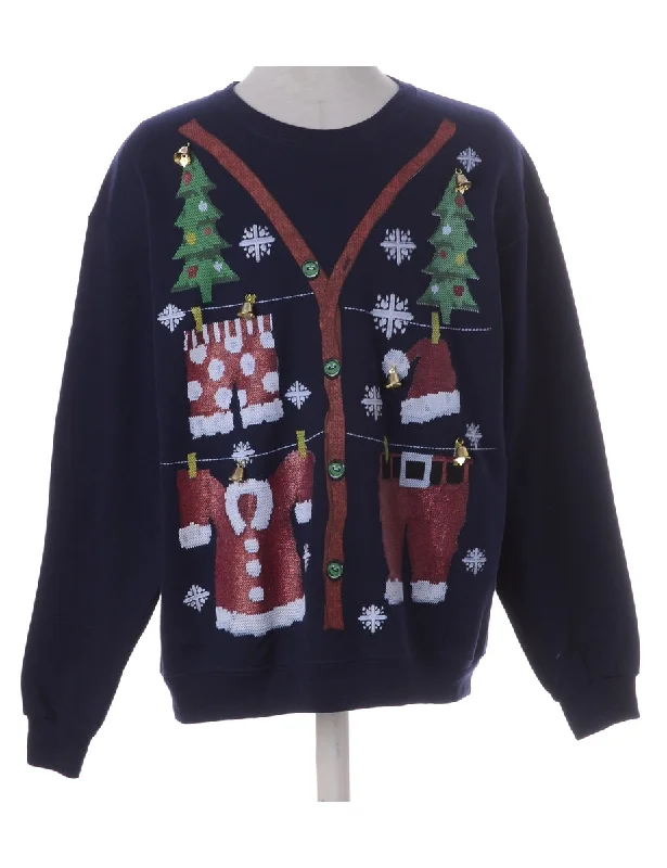Label Jingle Bells Sweatshirt Hoodie with Ribbed Hem Stretchable Secure