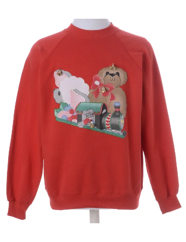 Label Jingle Bells Sweatshirt Hoodie with Fur Luxurious Winter