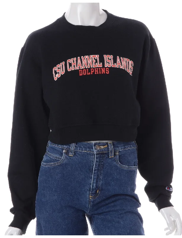 Label Louise Cropped Sports Sweatshirt Hoodie with Half-Zip Sporty Casual