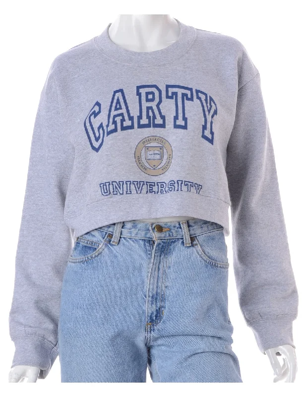 Label Louise Cropped Sports Sweatshirt Hoodie with High-Low Hem Asymmetrical Trendy
