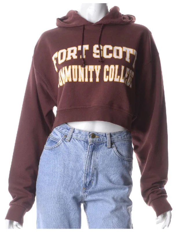 Label Louise Cropped Sports Sweatshirt Hoodie with Hem Applique Textured Unique