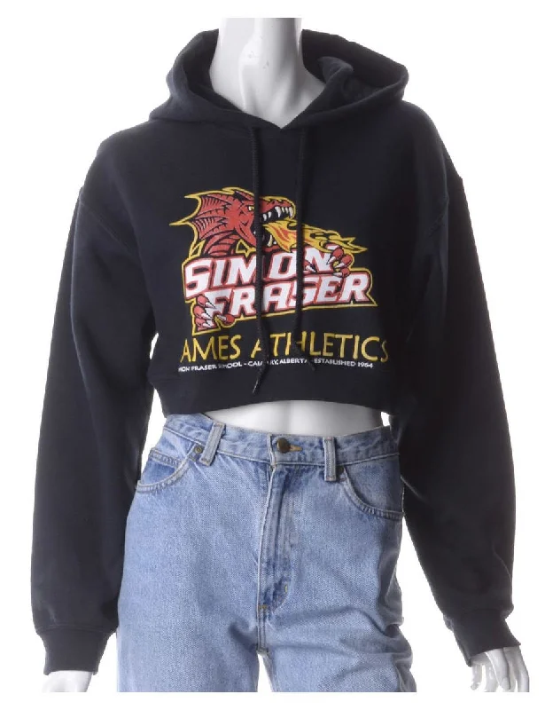 Label Louise Cropped Sports Sweatshirt Hoodie with Hem Raw Edge Edgy Unfinished