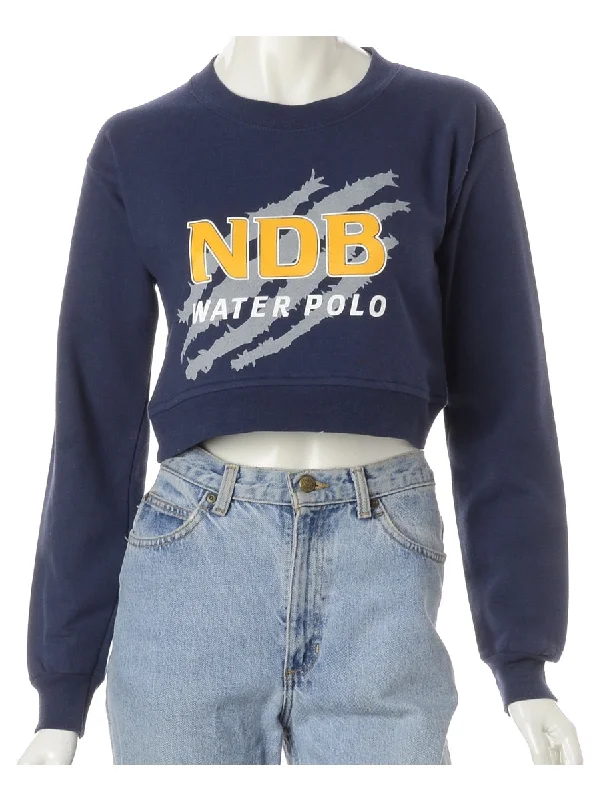 Label Louise Cropped Sports Sweatshirt Hoodie with Hem Detail Decorative Unique