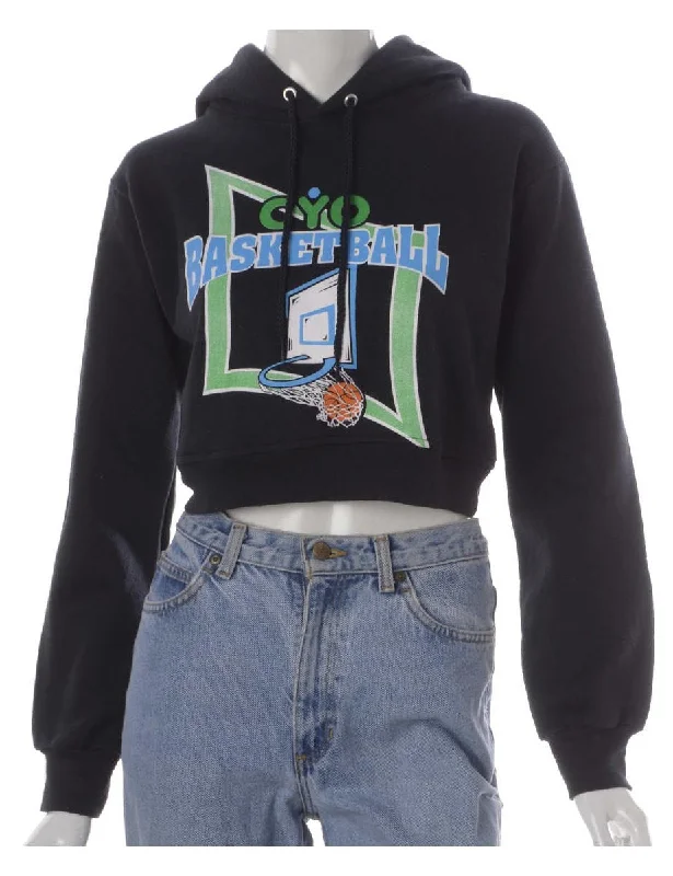Label Louise Cropped Sports Sweatshirt Hoodie with Button Classic Timeless