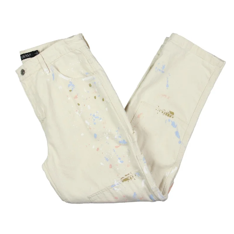 Lauren Ralph Lauren Womens High Rise Splatter Straight Leg Jeans Chic Double Waistband Jeans