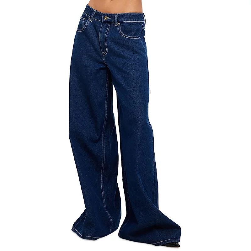 Lioness Womens Idol Denim Low Rise Wide Leg Jeans Elegant Dark-Wash Bootcut Jeans