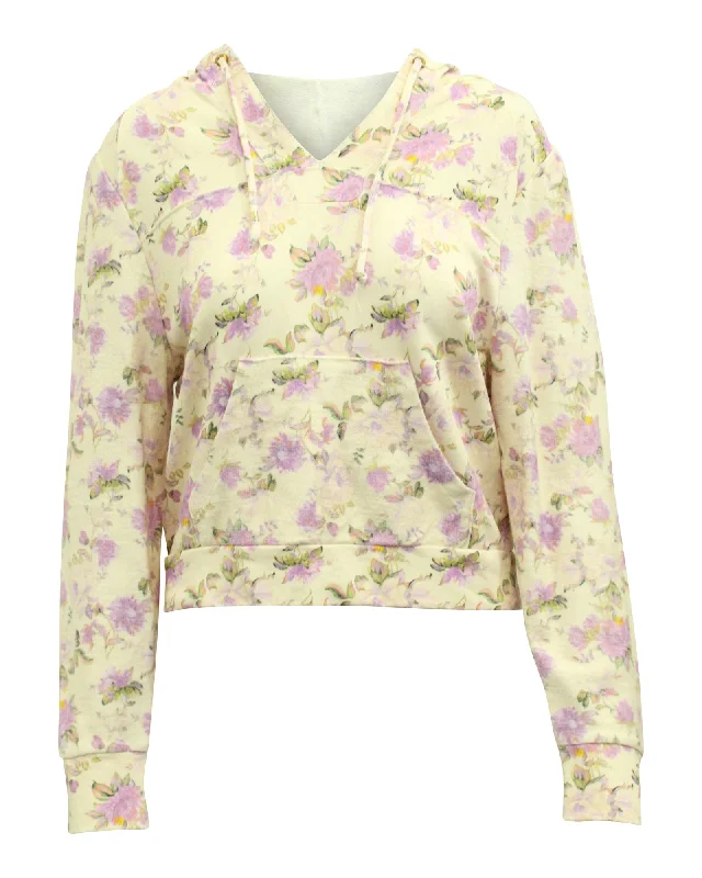 Love Shack Fancy Kirby Floral Print Distressed Hoodie in Cream Cotton Hoodie with Emblem Brand Identity
