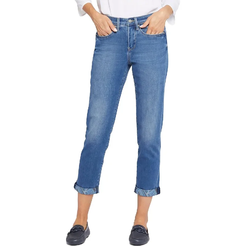 NYDJ Womens Girlfriend Mid-Rise Printed Cuff Straight Leg Jeans Trendy Skinny High-Waist Jeans