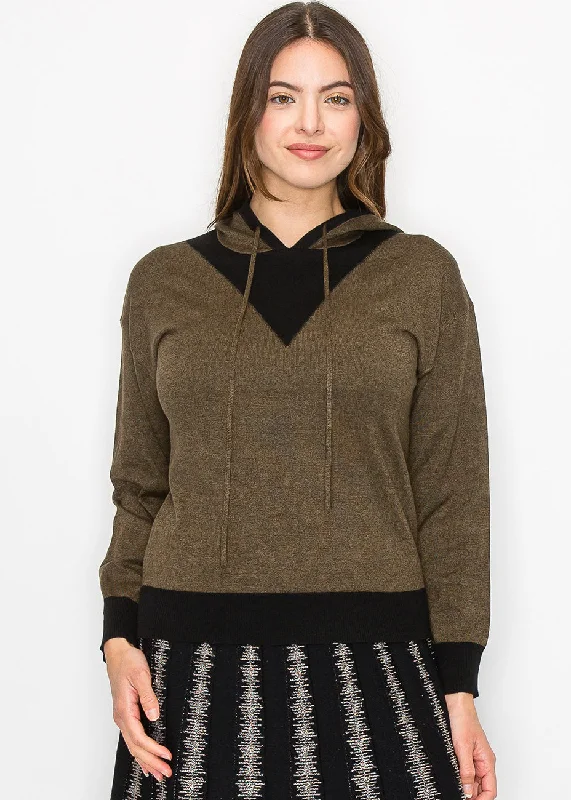 Olive & Black Modest Hoodie Hoodie with Raglan Sleeves Sporty Comfortable