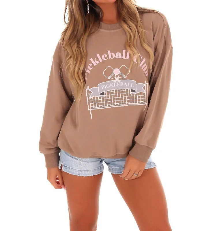 Pickleball Club Oversized Sweatshirt In Mocha Hoodie with Earth Tones Natural Calm