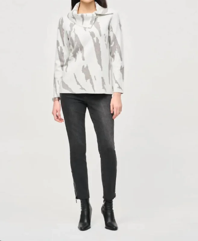 Print Sweatshirt In Vanilla Grey Hoodie with Raw Hem Edgy Unfinished