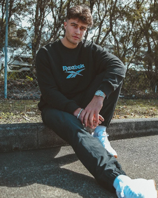 Reebok Classics Vector Crew Sweatshirt Black Hoodie with Pattern Geometric Abstract