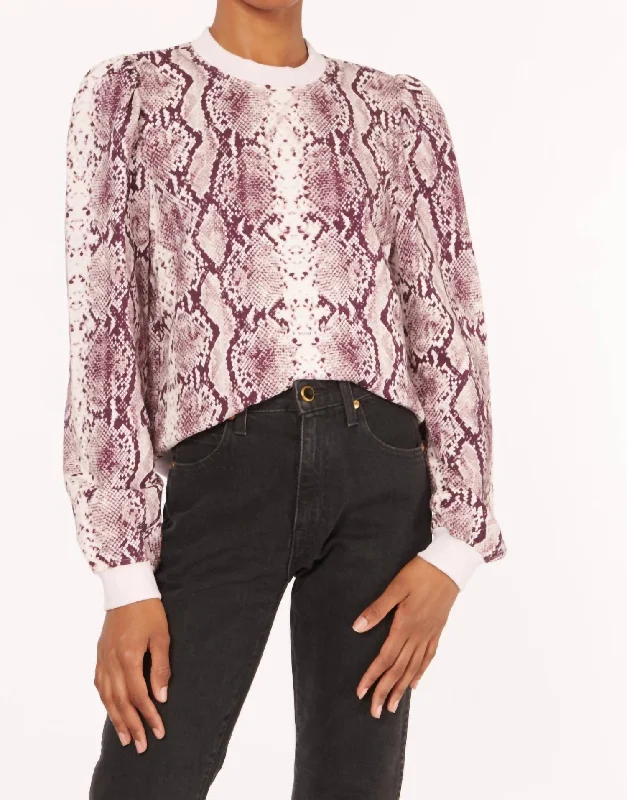 Roberta Sweatshirt In Berry Snake Hoodie with Cuffed Sleeves Snug Secure