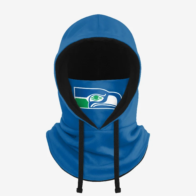 Seattle Seahawks Retro Drawstring Hooded Gaiter Hoodie with Hidden Zipper Minimalist Clean