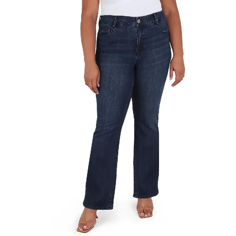 Seven7 Womens Plus High Rise Dark Wash Bootcut Jeans Cozy Wide-Legged Jeans