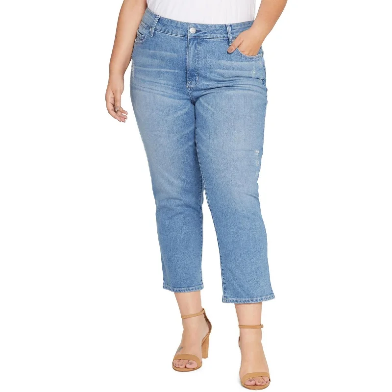 Seven7 Womens Plus High Rise Light Wash Straight Leg Jeans Chic Faded Blue Jeans