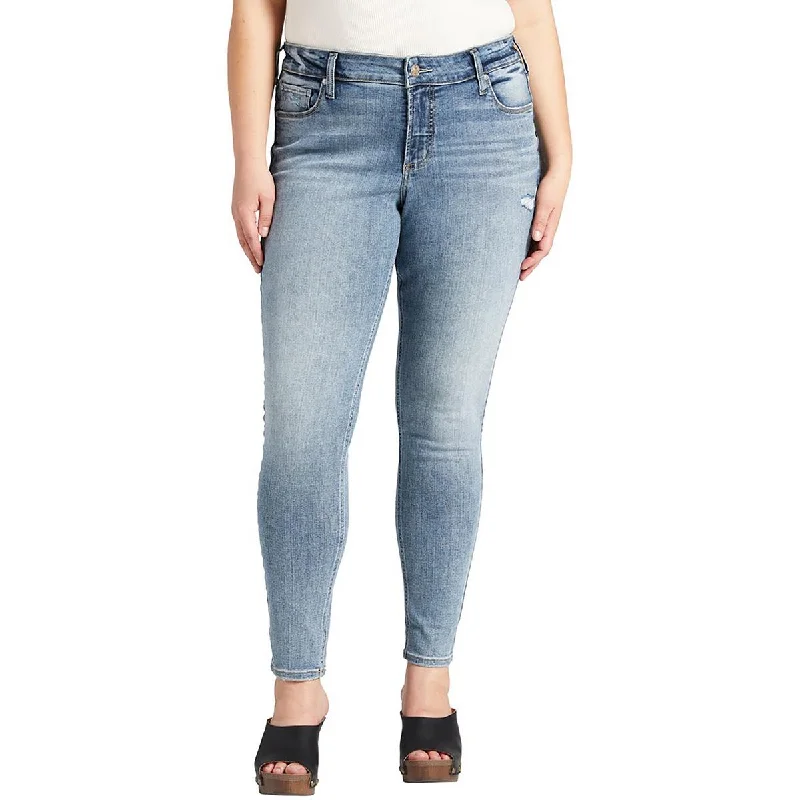 Silver Jeans Co. Womens Elyse Mid-Rise Distressed Skinny Jeans Comfortable Flare Leg Jeans Silver Jeans Co. Womens Elyse Mid-Rise Distressed Skinny Jeans Comfortable Flare Leg Jeans