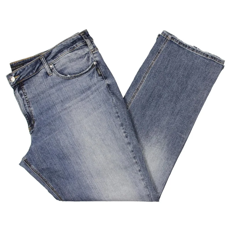 Silver Jeans Co. Womens Plus Britt Slim Low Rise Bootcut Jeans Fashionable Button-Front Jeans