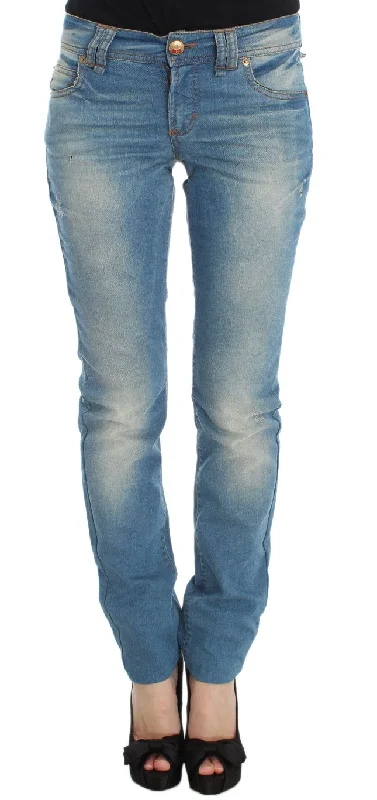 John Galliano Sleek Blue Slim Fit Designer Jeans Chic Rip-Detail High-Waist Jeans