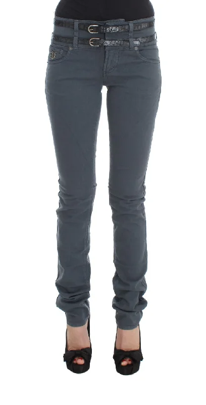 John Galliano Sleek Slim Fit Italian Jeans in Chic Blue Comfortable Mid-Rise Jeans