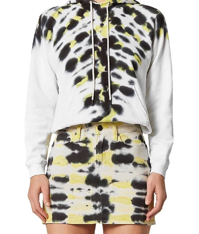 Tie-Dye Cotton Sweatshirt In White,black,yellow Hoodie with Sequins Glamorous Eye-catching