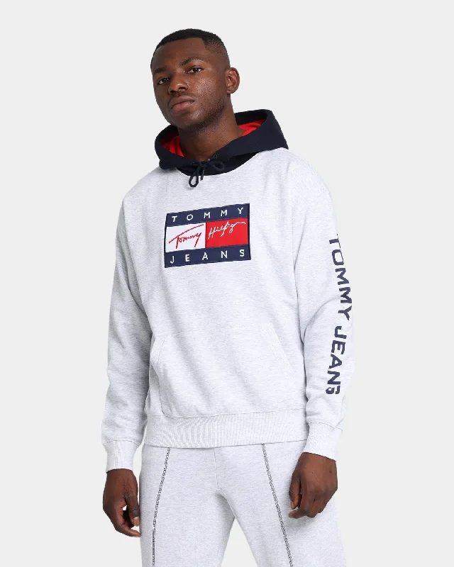Tommy Jeans Street Archives Badge Logo Hoodie Silver Grey Heather Casual Distressed Skinny Jeans