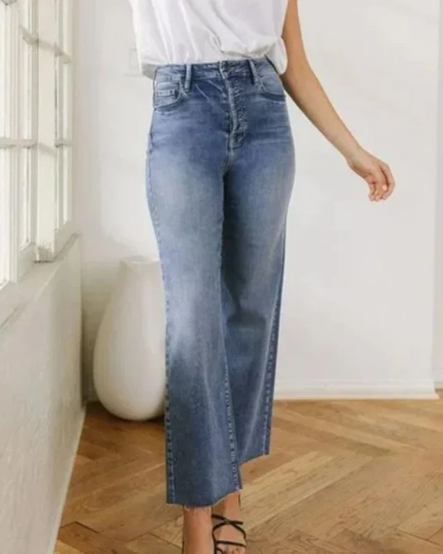 "Tracey High Rise Straight Crop" Jeans Fashionable White Denim Jeans