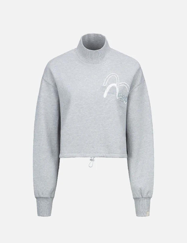 Triple Seagull Print Turtle Neck Sweatshirt Hoodie with Rolled Sleeves Casual Relaxed