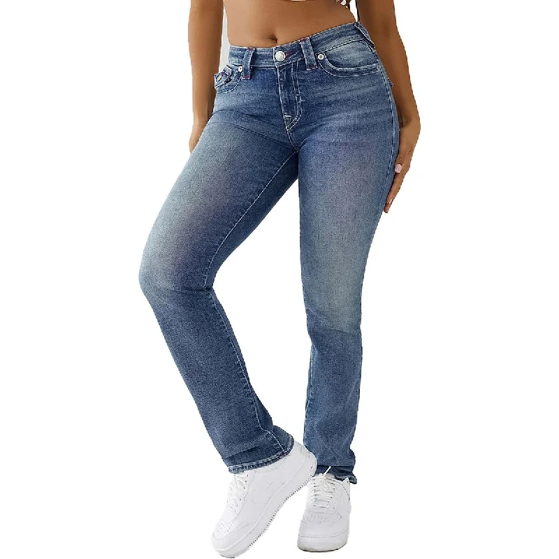 True Religion Womens Billie Mid-Rise Stretch Straight Leg Jeans Comfortable Straight-Legged Denim