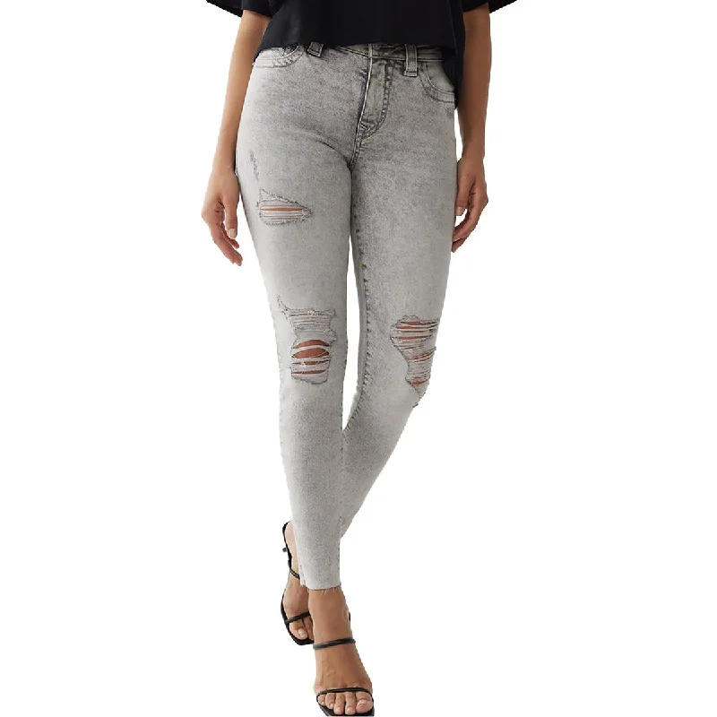 True Religion Womens Jennie Curvy Mid-Rise Destroyed Skinny Jeans Chic Faded Blue Jeans