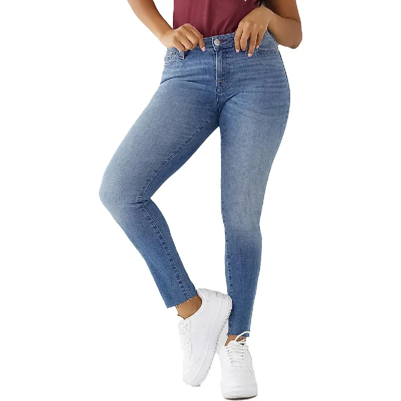 True Religion Womens Jennie Curvy Mid-Rise Medium Wash Skinny Jeans Chic Rolled Cuff Denim Jeans