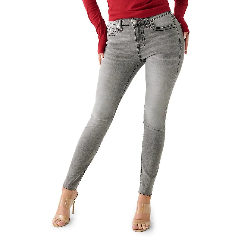 True Religion Womens Jennie Curvy Mid-Rise Raw Hem Skinny Jeans Cozy Stretch High-Waist Jeans