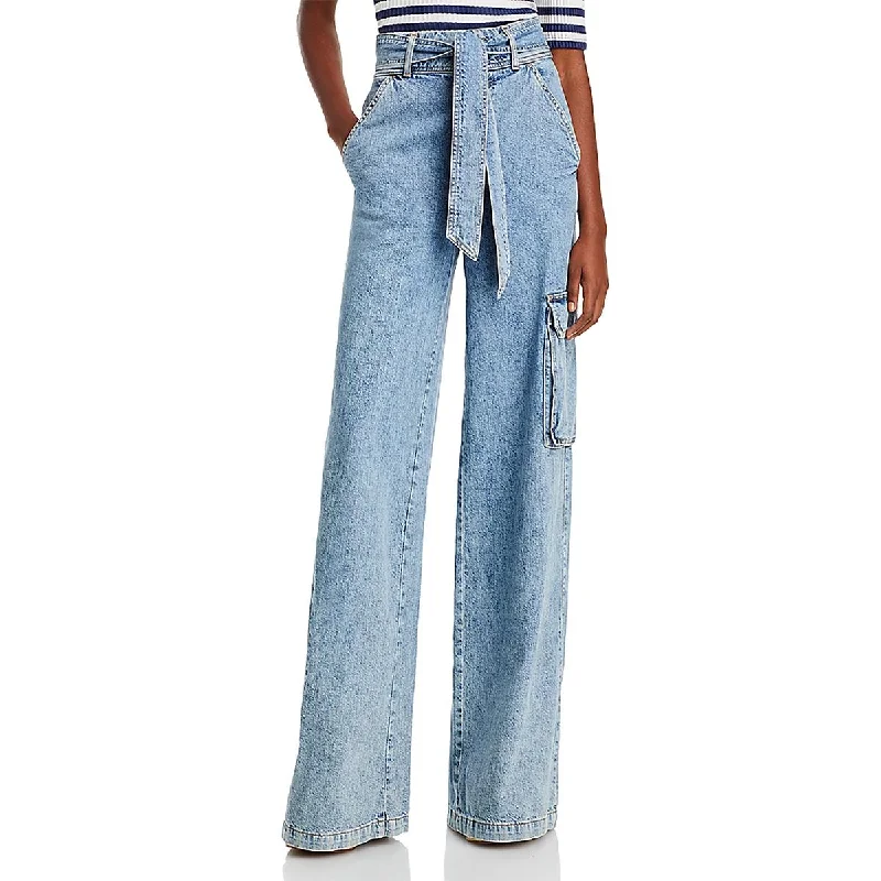 Veronica Beard Womens High Rise Denim Cargo Jeans Trendy Wide-Legged High-Waist Jeans