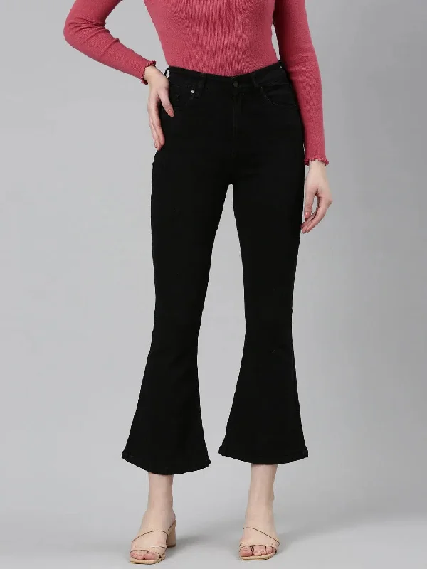 Women Black Solid Bootcut Denim Jeans-GZ-5386-Black Fashionable White Denim Jeans